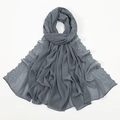 Detailed view of grey chiffon scarf with elegant rose embroidery, soft and lightweight. - 6# Gray