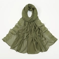 Green embroidered chiffon hijab, elegant long scarf and floral shawl variant for women. - Green