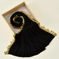 Elegant black mercerized cotton scarf with gold coin sequins and fringe tassels - 185x55cm / Black (SW070-1)