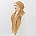 Detail of camel chiffon hijab featuring intricate silver rhinestone trim on the edge - Camel (6#)