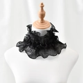 Close-up of elegant black ruffled pleated collar neck warmer for women's fashion decor - Black
