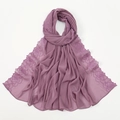 Purple chiffon embroidered long scarf, elegant floral hijab for women daily wear. - Purple