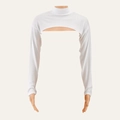Close-up of white mercerized cotton shrug showing high neck and knit sleeve texture - 140*20cm / Tops / 2# White
