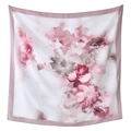 Elegante pañuelo cuadrado de poliéster con estampado floral rosa y borde - 110*110cm / Flores Artísticas Rosas y Blancas (36#)