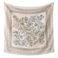 Elegante pañuelo cuadrado de poliéster con estampado floral vintage y borde para mujer - 110*110cm / Base Blanco Roto con Flores Café (39#)