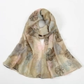 Elegant beige bali yarn floral scarf with soft pink and grey patterns for women - Khaki (VE120-2)