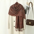 Thick jacquard shawl with deep red cashew paisley print and tassel hem for women - Dark Red Blue Gold (VS929)