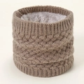 Winter gebreide snood met dikke fleecevoering in camelbruin en grijze thermische stof - Kaki