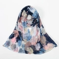Navy and pink floral print voile scarf for women with soft translucent fabric - Blue (VE120-3)