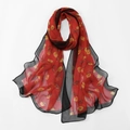 Foulard di chiffon con stampa floreale rossa con fiori gialli e bordo nero - Rosso Floreale Bordo Nero (XQ478-9#Rosso)