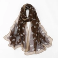 Sciarpa di chiffon con stampa floreale marrone scuro e bianco con bordo champagne - Caffè Scuro Floreale (XQ478-8#Caffè Scuro)