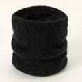 Dikke zwarte gebreide nekwarmer met fleecevoering en gestructureerd diamantpatroon - Zwart met zwarte fleece