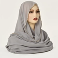Grey pearl chiffon hijab with decorative gold chain trim for women, lightweight and breathable - 3# Light Gray