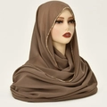 Dark brown chiffon hijab featuring delicate gold chain trim on the edges - Khaki