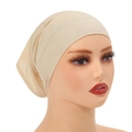 Minimalist khaki mercerized cotton inner cap for women, high elasticity hijab under-scarf - Beige
