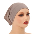Close-up of taupe mercerized cotton inner hijab cap showing soft knitted texture - Light Khaki