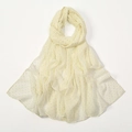 Macro detail of breathable chiffon headscarf with sparkling silver rhinestones - Beige