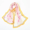 Sciarpa leggera a fiori rosa con bordo giallo per donna nei colori crema e giallo - 160x50cm / Beige (XQ512-2#)