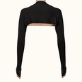Back view of black seamless shoulder-shrug sun sleeves with thumb holes for UV protection - L / Black