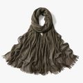 Lightweight dark brown scarf with pleated texture and delicate fringe details - 190*80cm / 14# Brownish Tan