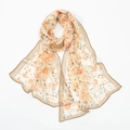 Sciarpa lunga in chiffon con fiori arancioni e foglie verdi su base color crema - 160x50cm / Floreale Crema (XQ513-1#)