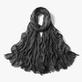 Deep grey pleated scarf with natural cotton linen texture and frayed fringe edges - 190*80cm / Dark Grey