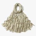 Cream crinkled cotton scarf for women with soft tassel fringe and breathable texture - 190*80cm / 5#Beige