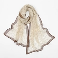 Sciarpa lunga in chiffon beige a fiori con bordo marrone per donna elegante - 160x50cm / Bordo Caffè (XQ514-3#)