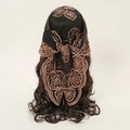 Foulard en dentelle noire avec broderie de rose brune et design rétro en résille - Noir