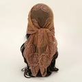 Élégant foulard en dentelle marron 80x80cm avec broderie de roses pour femmes - Orange Corail