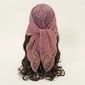 Détails de broderie de roses sur un foulard en dentelle violette pour femme - Mauve #6