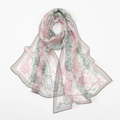 Elegante sciarpa lunga in seta semitrasparente con motivo floreale pastello su grigio - 160x50cm / Bordo Cachi Chiaro (XQ515-1#)