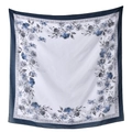 Elegante bufanda cuadrada de poliéster con borde floral para mujer en azul marino y blanco - 110*110cm / 18#