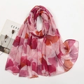 Floral print voile scarf with colorful ginkgo leaf pattern on a light pink background - Light Pink Purple Ginkgo (VS714-03)