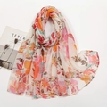 Floral print bali yarn shawl scarf with colorful spring flowers on a white background - Multi-color Artistic Floral (VS712-2#)
