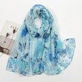 Floral print voile long scarf in sky blue and turquoise, lightweight spring shawl - Sky Blue Cyan Floral (VS712-3#)