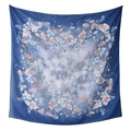 Elegante pañuelo cuadrado de poliéster azul con estampado floral lateral para mujer - 110*110cm / Azul Oscuro (22#)