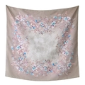 Pañuelo cuadrado de poliéster caqui con elegante borde floral azul y rosa para mujer - 110*110cm / Caqui (23#)