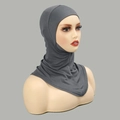 Detail view of dark grey mercerized cotton underscarf for full head and neck coverage - Dark Gray