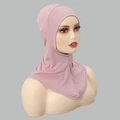 Pale pink mercerized cotton hijab inner cap with full neck coverage on mannequin - Dusky Pink