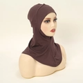 Side view of dark brown cotton ninja hijab inner cap with full neck coverage on mannequin - Coffee