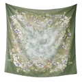 Elegante pañuelo cuadrado de poliéster verde con borde floral y centro blanco - 110*110cm / Verde Oscuro (24#)