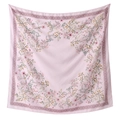 Elegante pañuelo cuadrado rosa claro con estampados florali vintage y borde geométrico - 110*110cm / Rosa (25#)