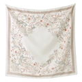 Elegante pañuelo cuadrado de poliéster blanco con borde floral rosa detallado para mujer - 110*110cm / Blanco Marfil (26#)