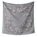 Elegante pañuelo cuadrado de poliéster gris con estampado floral y borde geométrico decorativo - 110*110cm / Gris Oscuro (27#)