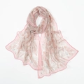 Sciarpa lunga in chiffon con stampa di piume rosa e raffinati bordi arrotolati - 160x50cm / Stampa Piume (XQ518-1#)