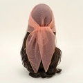 Coral pink mesh headscarf with silver rhinestones and gold wavy edges on dark curly hair - 80*80cm / Coral Pink