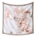 Elegante pañuelo cuadrado grande de poliéster floral con borde marrón en fondo blanco - 110*110cm / Base Blanca con Motivos Florales Marrón Rosado (34#)