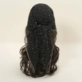 Elegant black mesh headscarf with silver rhinestones and gold trim on hair back view - 80*80cm / Black