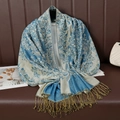 Sciarpa etnica jacquard floreale con nappe in blu navy e finitura dorata - 176*70cm / Blu
